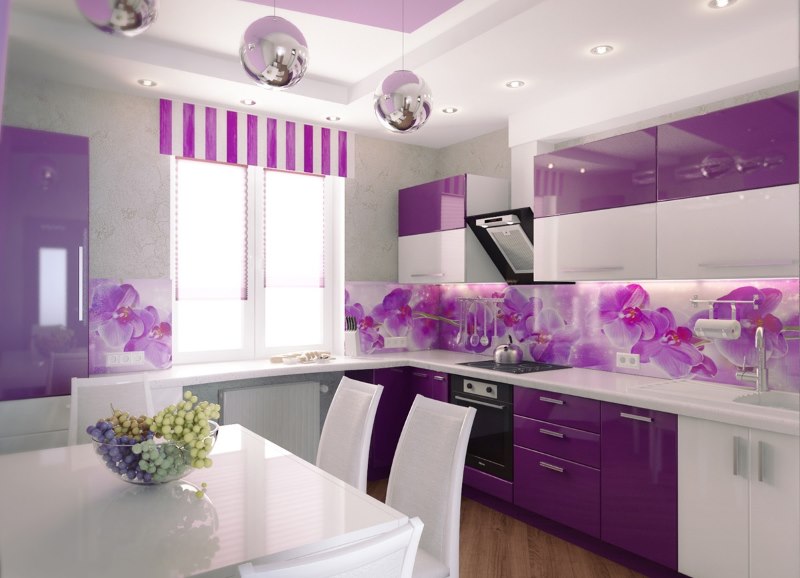 Colore lavanda all'interno della cucina urbana