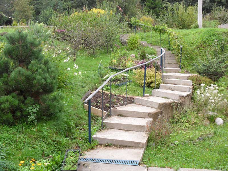 Scala con ringhiera sul pendio di una zona suburbana