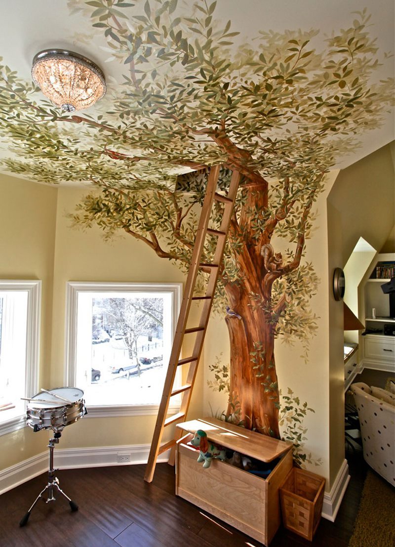 Original kids room with stairs to the attic