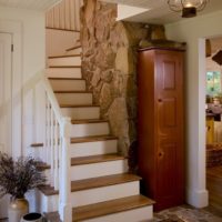 White stairs with brown steps