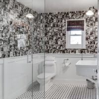 Anti-slip linoleum in the toilet of a private house