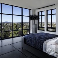 Large black cage linoleum on bedroom floor