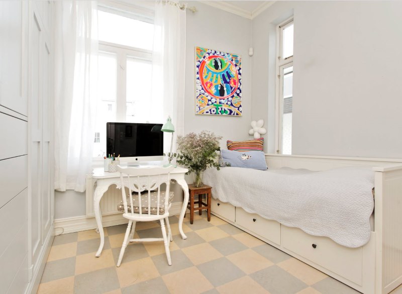 Light shade linoleum in the interior of a Provence style room