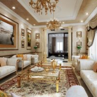 Gold and brass in the interior of the living room