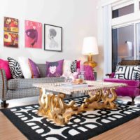 Black and white carpet on the living room floor