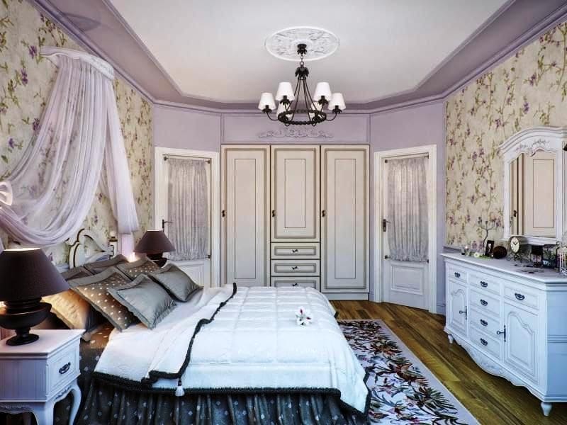 Spavaća soba u stilu Provence sa zidnim oblogama