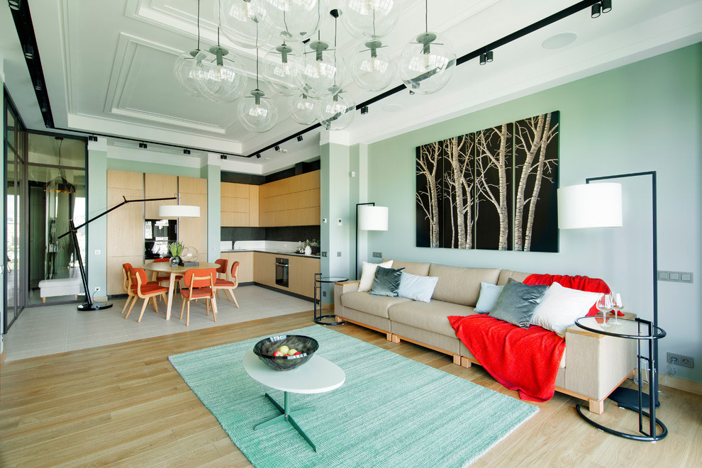 Spacious mint living room in a country house