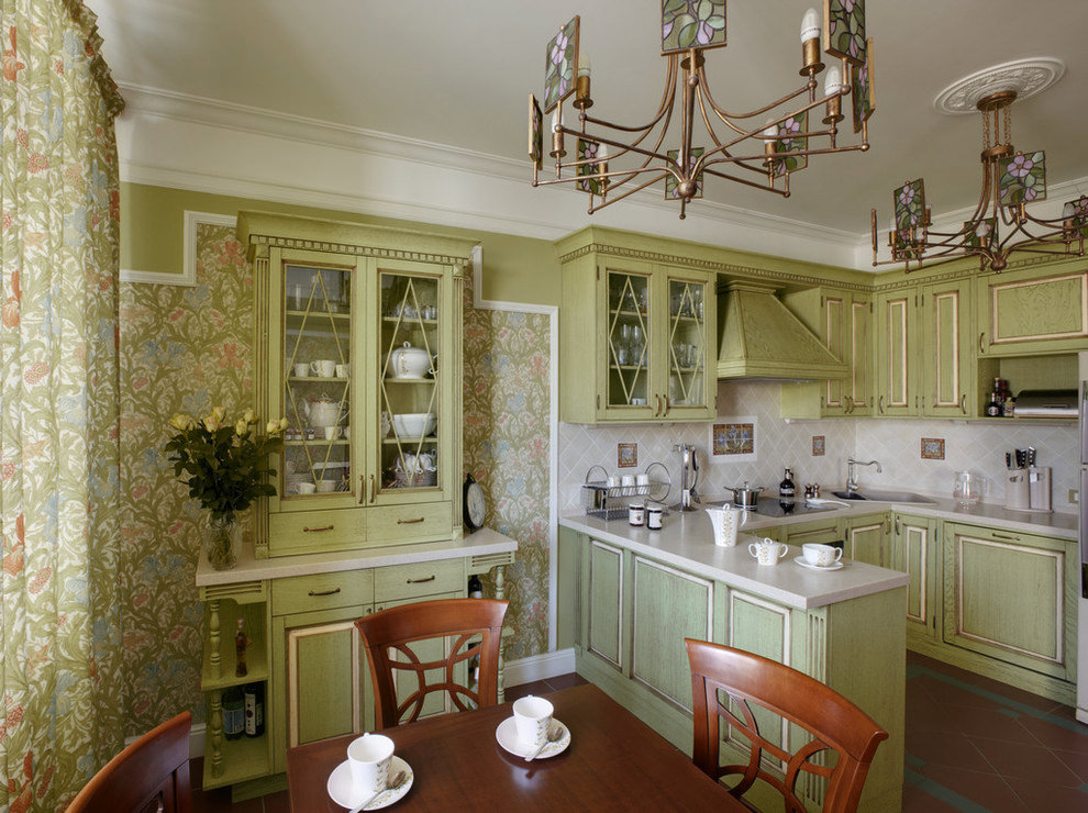 Dining room with olive furniture