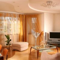 Orange curtains in the room interior