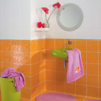 Orange tile in the bathroom