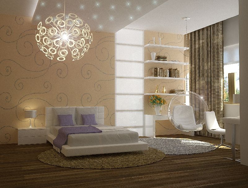 Lampada da soffitto decorativa nella camera da letto di un appartamento di città