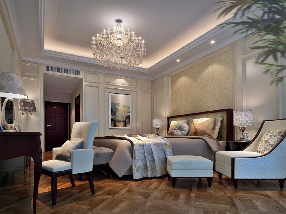 Ceiling with a cornice in the interior of a neoclassical living room