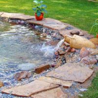 Calcaire au bord d'un réservoir de jardin