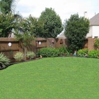 Green lawn and wooden fence