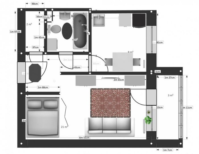 Disposizione dell'appartamento di studio