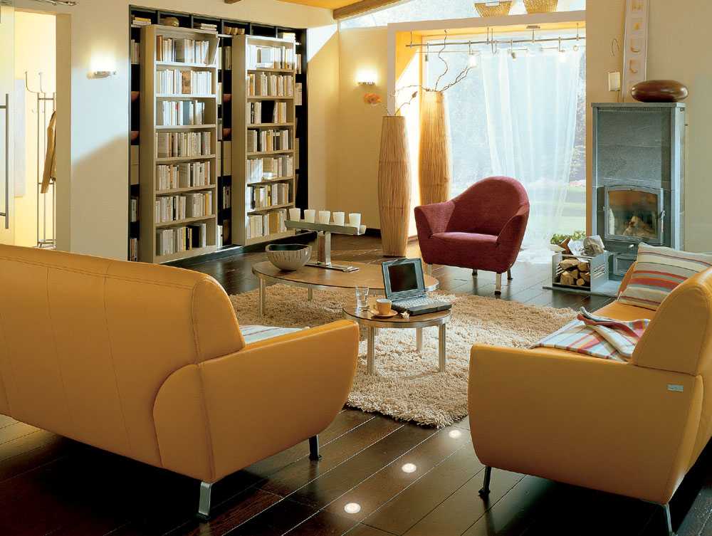 Mixed lighting of the living room through various light sources