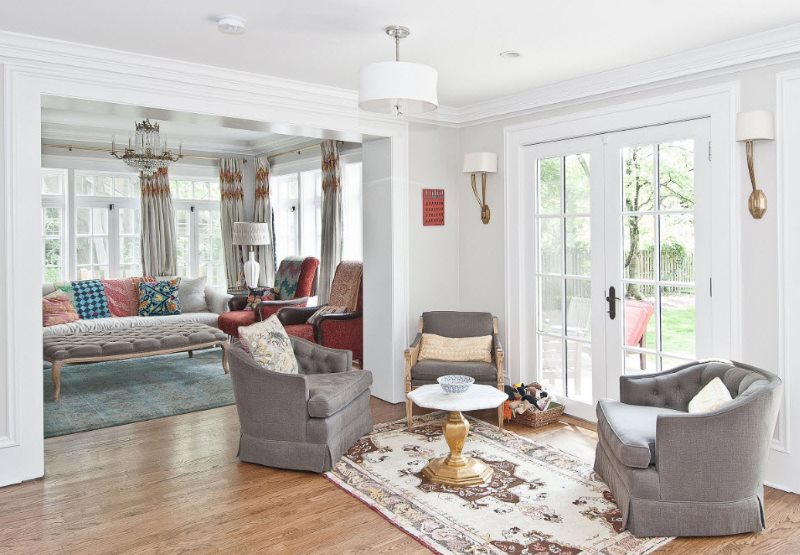 Spacious living room in a neoclassical style house