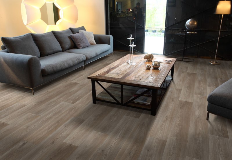 Dark linoleum in the interior of the living room