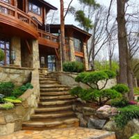 Stone staircase to a two-story house