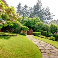 Stone path to the house on a hill