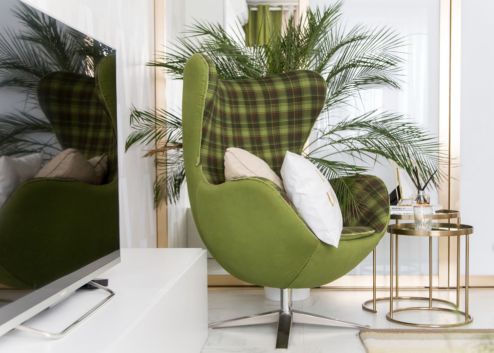 Stylish chair with olive fabric trim