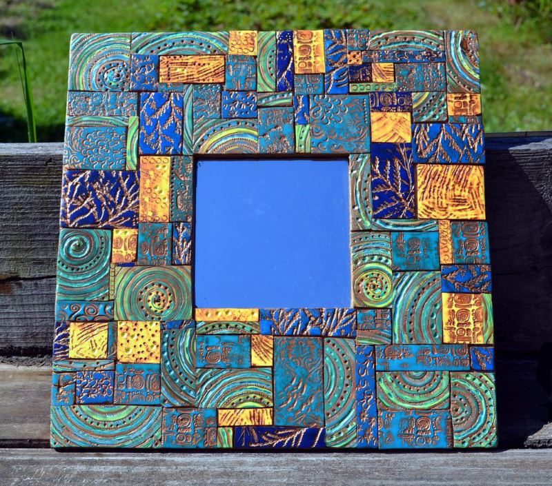 Miroir fait main avec bordure en mosaïque en céramique