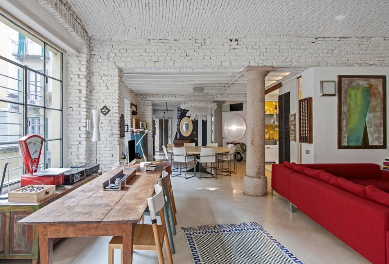 Brick wall in industrial style room interior