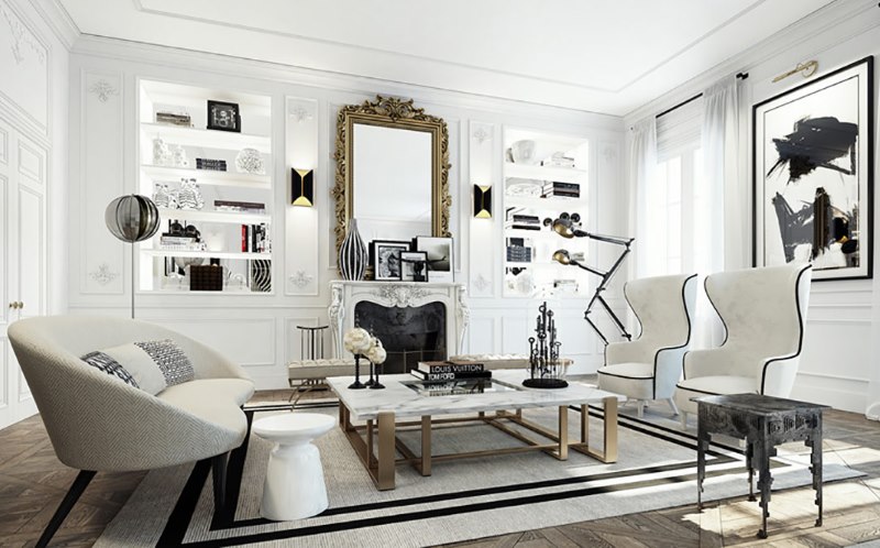 The use of black in the interior of a classic living room