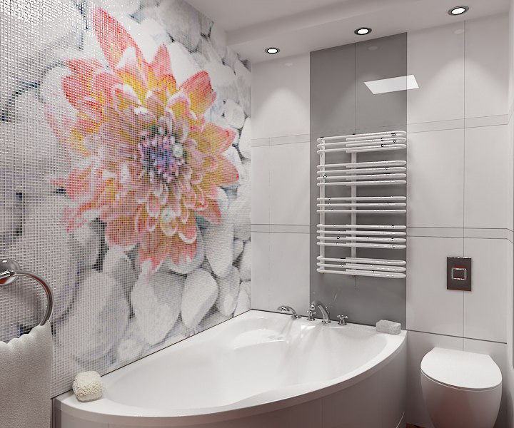 Prekrasni cvijet mozaika na zidu kupaonice