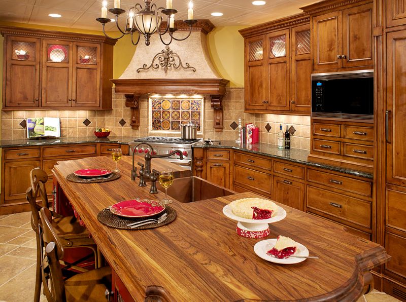 Kitchen interior with wooden furniture