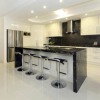 Minimalist bar counter in a modern kitchen