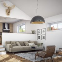 Pastel-colored living room interior