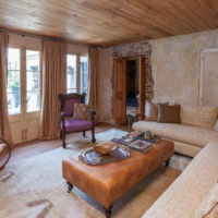 Wooden ceiling in the living room of a private house