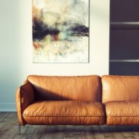 Leather sofa in the living room of a private house