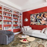 Gray armchair and white ceiling