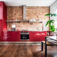 Brick wall in the interior of the kitchen