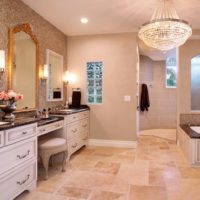 Crystal chandelier in the bathroom