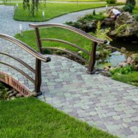 Paving stones over a garden bridge