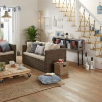 Rattan furniture in a living room of a country house