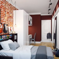 Guitars on the wall in a teenager's room