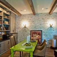 Green table in the dining area