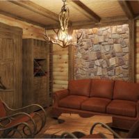 Stone and wood in the decoration of the bath room