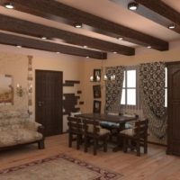 Wooden beams in the relaxation room in the bath