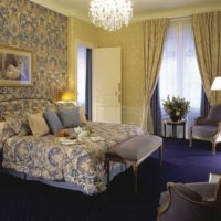 Dark purple floor in the bedroom interior