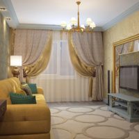 Gold tones in the design of the living room