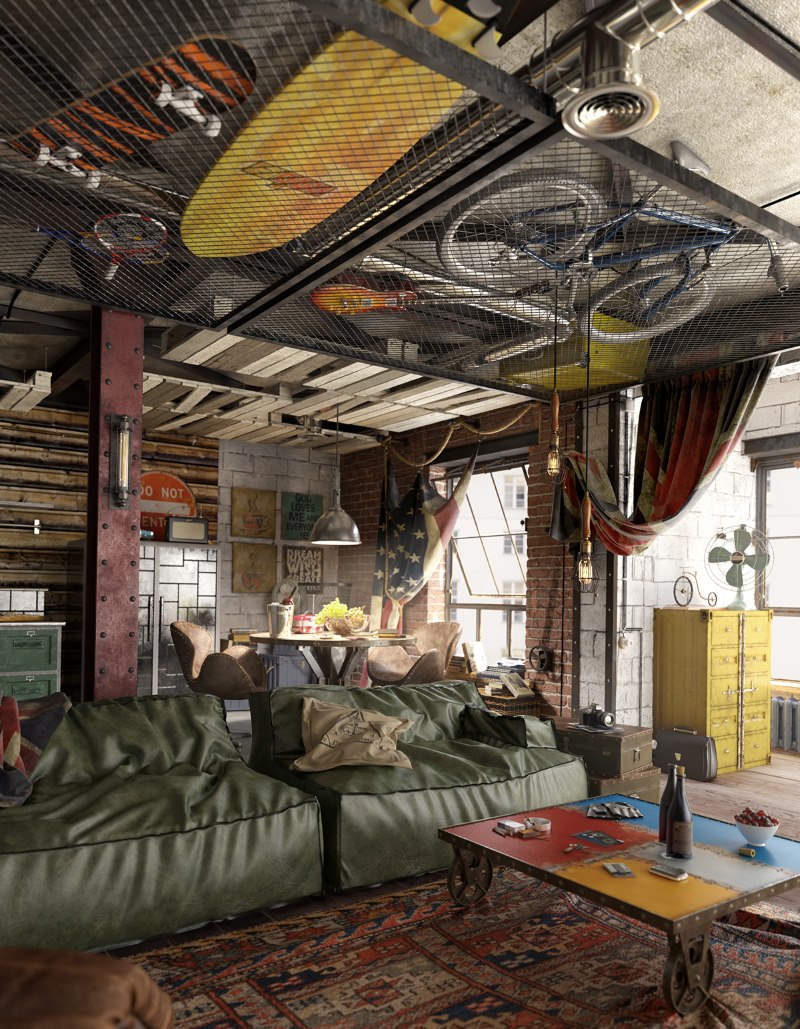 Loft style storage room ceiling