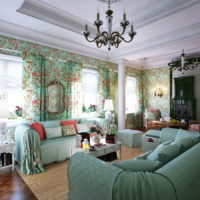 Menta boja u unutrašnjosti dnevne sobe u stilu Provence