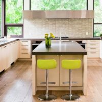 Kitchen island in the center of the room