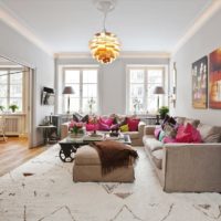 Interior decoration of the living room with colorful pillows