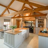 Wooden beams in the interior of the kitchen of a private house